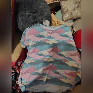 LuLaRoe Women's Tunic in Pink and Blue Waves